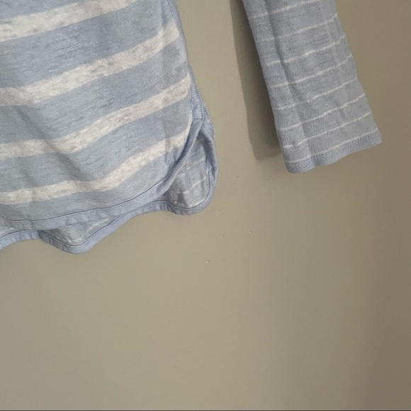 Athleta Blue & White Newport Striped Top 100% Linen Long-Sleeve Women’s Medium - Picture 4 of 8